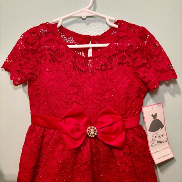 Rare Editions Red Sparkly Lace Dress - Picture 2 of 4